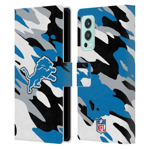 NFL Detroit Lions Logo Camou Leather Book Wallet Case Cover For OnePlus Nord 2 5G