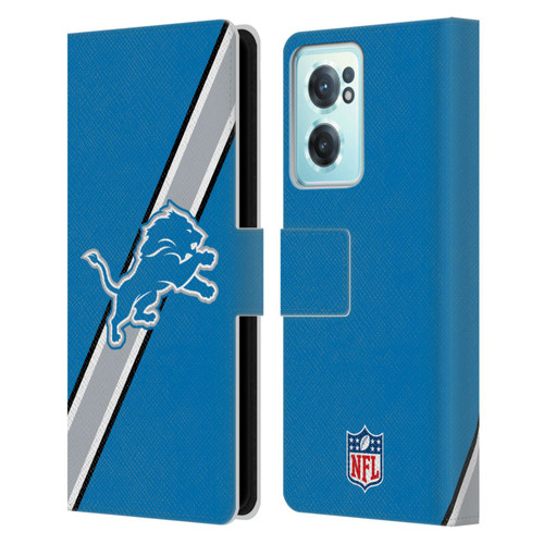 NFL Detroit Lions Logo Stripes Leather Book Wallet Case Cover For OnePlus Nord CE 2 5G