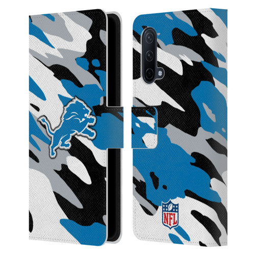 NFL Detroit Lions Logo Camou Leather Book Wallet Case Cover For OnePlus Nord CE 5G