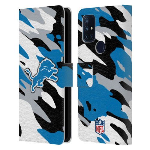 NFL Detroit Lions Logo Camou Leather Book Wallet Case Cover For OnePlus Nord N10 5G