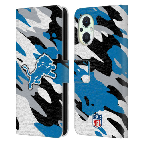 NFL Detroit Lions Logo Camou Leather Book Wallet Case Cover For OPPO Reno8 Lite