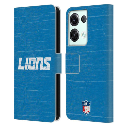 NFL Detroit Lions Logo Distressed Look Leather Book Wallet Case Cover For OPPO Reno8 Pro