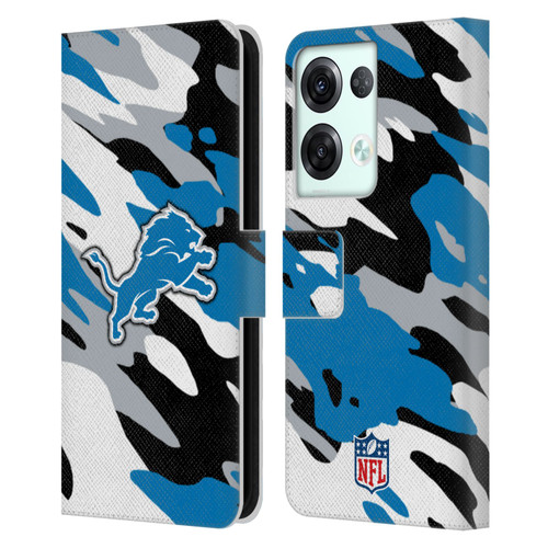 NFL Detroit Lions Logo Camou Leather Book Wallet Case Cover For OPPO Reno8 Pro