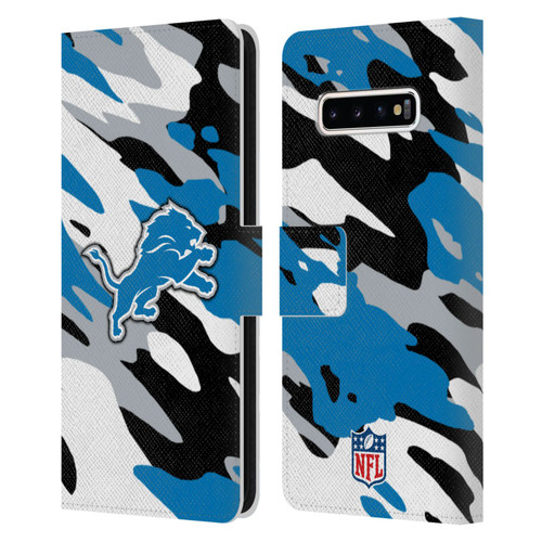 NFL Detroit Lions Logo Camou Leather Book Wallet Case Cover For Samsung Galaxy S10+ / S10 Plus