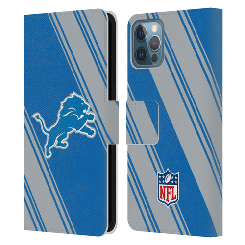 NFL Detroit Lions Artwork Stripes Leather Book Wallet Case Cover For Apple iPhone 12 / iPhone 12 Pro