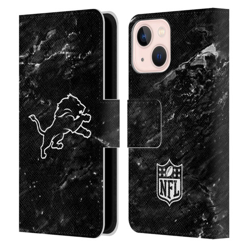 NFL Detroit Lions Artwork Marble Leather Book Wallet Case Cover For Apple iPhone 13 Mini
