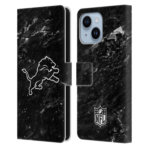 NFL Detroit Lions Artwork Marble Leather Book Wallet Case Cover For Apple iPhone 14 Plus