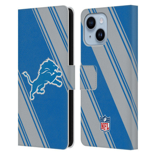 NFL Detroit Lions Artwork Stripes Leather Book Wallet Case Cover For Apple iPhone 14 Plus