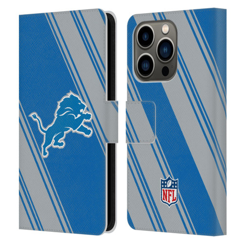 NFL Detroit Lions Artwork Stripes Leather Book Wallet Case Cover For Apple iPhone 14 Pro