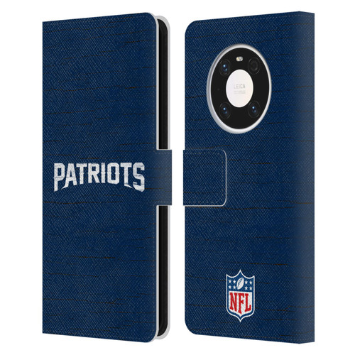 NFL New England Patriots Logo Distressed Look Leather Book Wallet Case Cover For Huawei Mate 40 Pro 5G