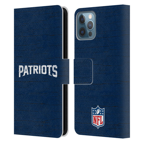 NFL New England Patriots Logo Distressed Look Leather Book Wallet Case Cover For Apple iPhone 12 / iPhone 12 Pro