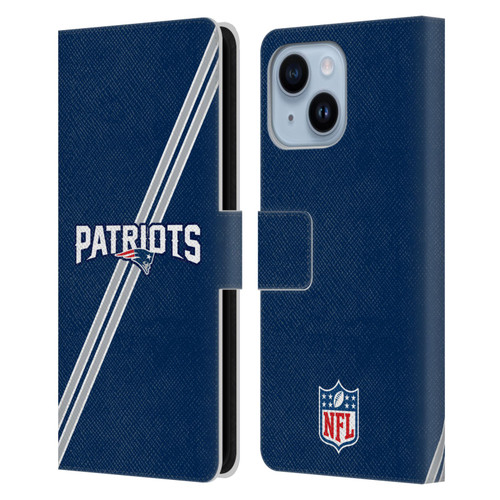 NFL New England Patriots Logo Stripes Leather Book Wallet Case Cover For Apple iPhone 14 Plus