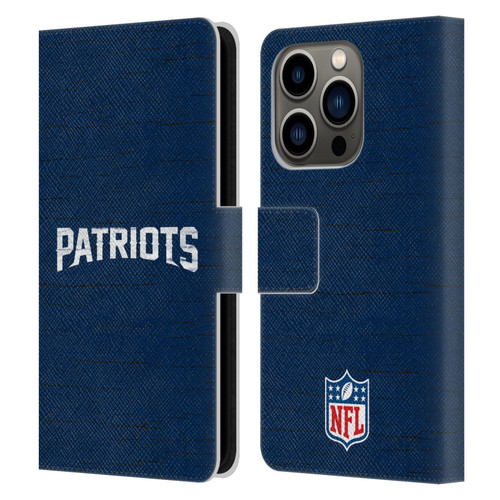 NFL New England Patriots Logo Distressed Look Leather Book Wallet Case Cover For Apple iPhone 14 Pro