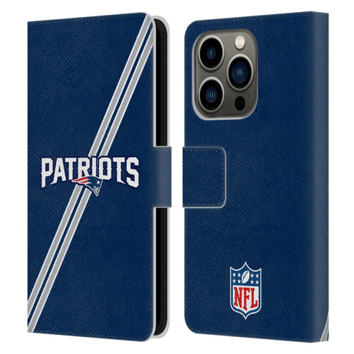 NFL New England Patriots Logo Stripes Leather Book Wallet Case Cover For Apple iPhone 14 Pro