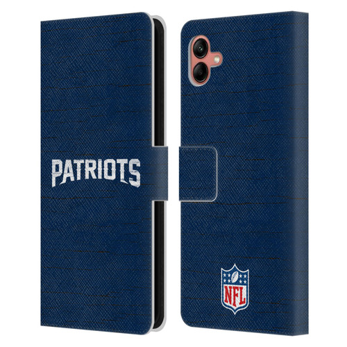 NFL New England Patriots Logo Distressed Look Leather Book Wallet Case Cover For Samsung Galaxy A04 (2022)