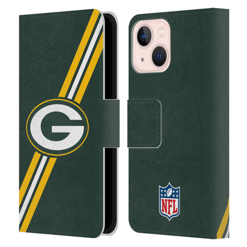 NFL Green Bay Packers Logo Stripes Leather Book Wallet Case Cover For Apple iPhone 13 Mini