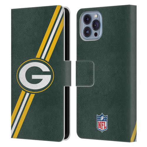 NFL Green Bay Packers Logo Stripes Leather Book Wallet Case Cover For Apple iPhone 14