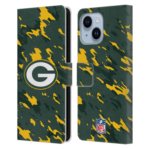 NFL Green Bay Packers Logo Camou Leather Book Wallet Case Cover For Apple iPhone 14 Plus