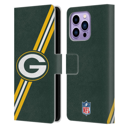 NFL Green Bay Packers Logo Stripes Leather Book Wallet Case Cover For Apple iPhone 14 Pro Max