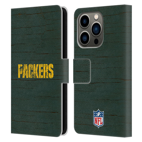 NFL Green Bay Packers Logo Distressed Look Leather Book Wallet Case Cover For Apple iPhone 14 Pro