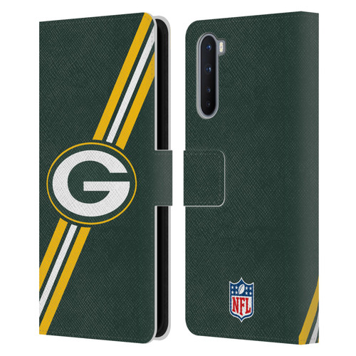 NFL Green Bay Packers Logo Stripes Leather Book Wallet Case Cover For OnePlus Nord 5G
