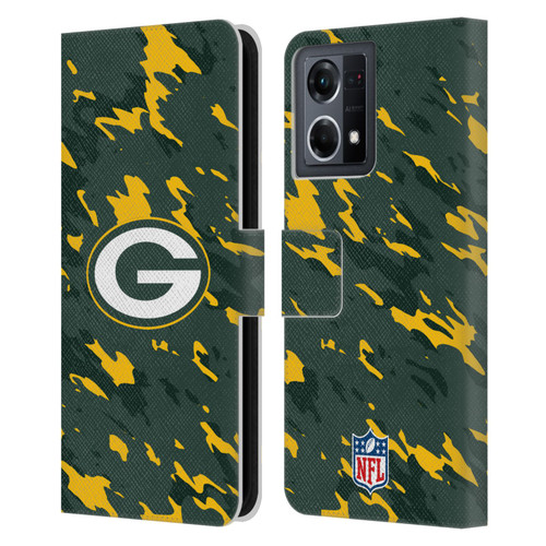 NFL Green Bay Packers Logo Camou Leather Book Wallet Case Cover For OPPO Reno8 4G
