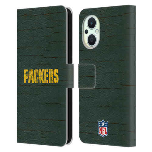 NFL Green Bay Packers Logo Distressed Look Leather Book Wallet Case Cover For OPPO Reno8 Lite