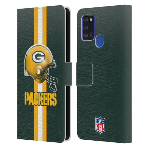NFL Green Bay Packers Logo Helmet Leather Book Wallet Case Cover For Samsung Galaxy A21s (2020)