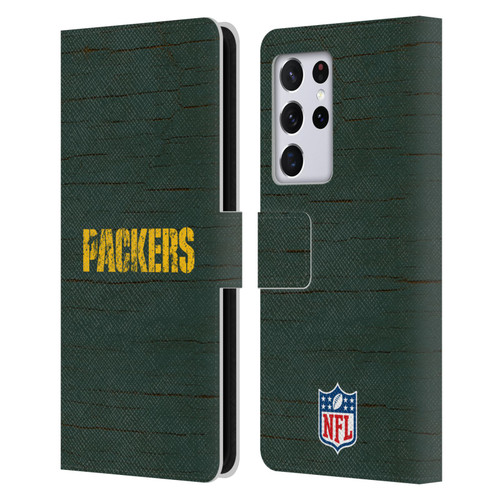 NFL Green Bay Packers Logo Distressed Look Leather Book Wallet Case Cover For Samsung Galaxy S21 Ultra 5G