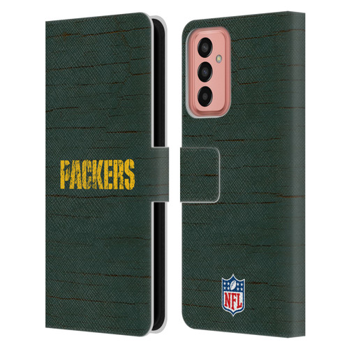 NFL Green Bay Packers Logo Distressed Look Leather Book Wallet Case Cover For Samsung Galaxy M13 (2022)