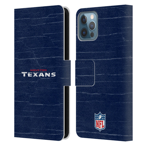 NFL Houston Texans Logo Distressed Look Leather Book Wallet Case Cover For Apple iPhone 12 / iPhone 12 Pro