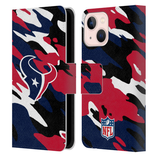 NFL Houston Texans Logo Camou Leather Book Wallet Case Cover For Apple iPhone 13 Mini