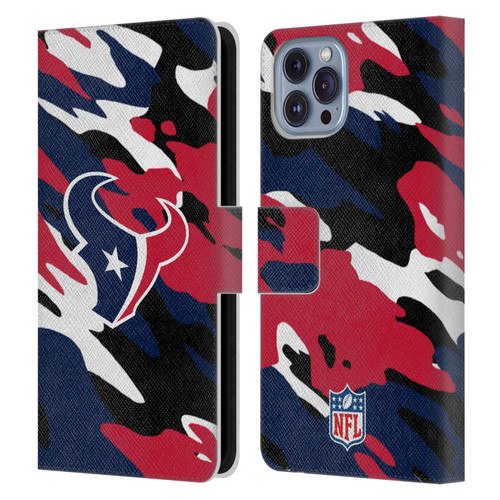 NFL Houston Texans Logo Camou Leather Book Wallet Case Cover For Apple iPhone 14