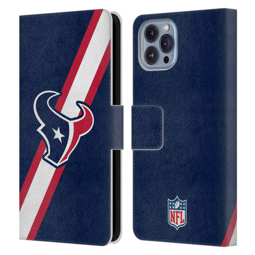 NFL Houston Texans Logo Stripes Leather Book Wallet Case Cover For Apple iPhone 14