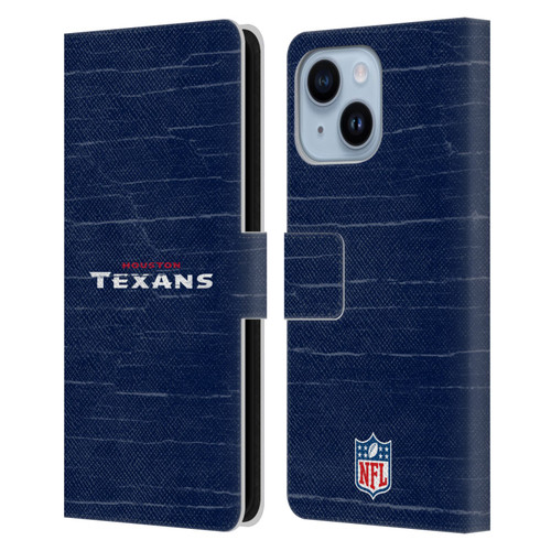 NFL Houston Texans Logo Distressed Look Leather Book Wallet Case Cover For Apple iPhone 14 Plus