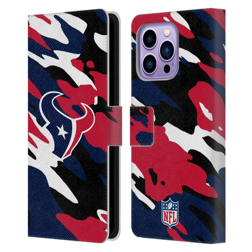 NFL Houston Texans Logo Camou Leather Book Wallet Case Cover For Apple iPhone 14 Pro Max