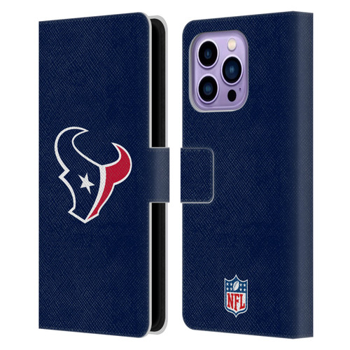 NFL Houston Texans Logo Plain Leather Book Wallet Case Cover For Apple iPhone 14 Pro Max