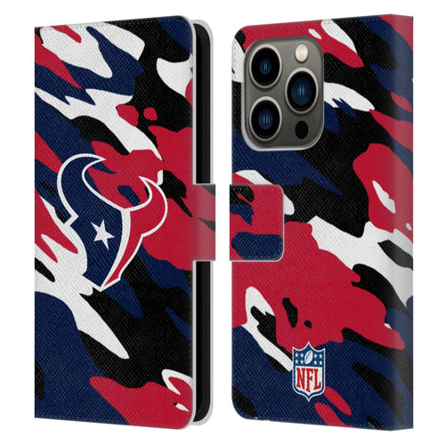 NFL Houston Texans Logo Camou Leather Book Wallet Case Cover For Apple iPhone 14 Pro