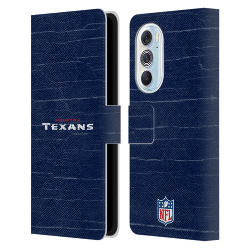 NFL Houston Texans Logo Distressed Look Leather Book Wallet Case Cover For Motorola Edge X30