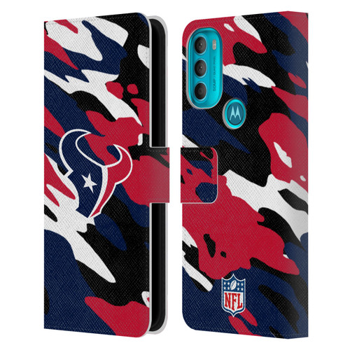NFL Houston Texans Logo Camou Leather Book Wallet Case Cover For Motorola Moto G71 5G