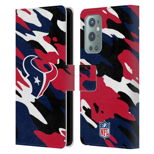 NFL Houston Texans Logo Camou Leather Book Wallet Case Cover For OnePlus 9