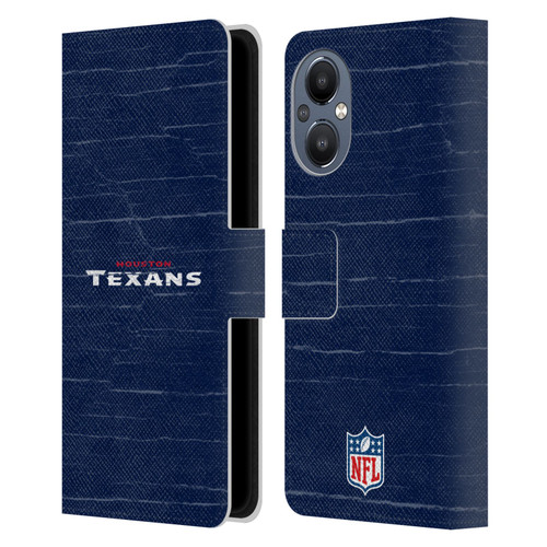 NFL Houston Texans Logo Distressed Look Leather Book Wallet Case Cover For OnePlus Nord N20 5G