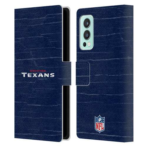 NFL Houston Texans Logo Distressed Look Leather Book Wallet Case Cover For OnePlus Nord 2 5G