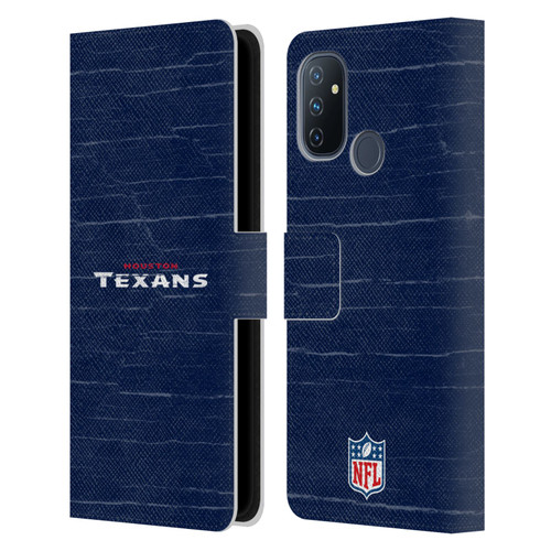 NFL Houston Texans Logo Distressed Look Leather Book Wallet Case Cover For OnePlus Nord N100