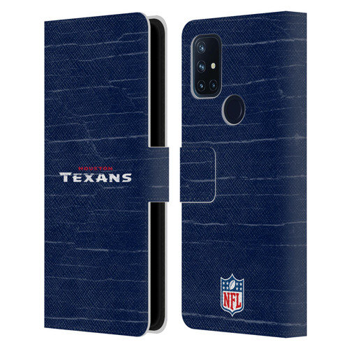 NFL Houston Texans Logo Distressed Look Leather Book Wallet Case Cover For OnePlus Nord N10 5G