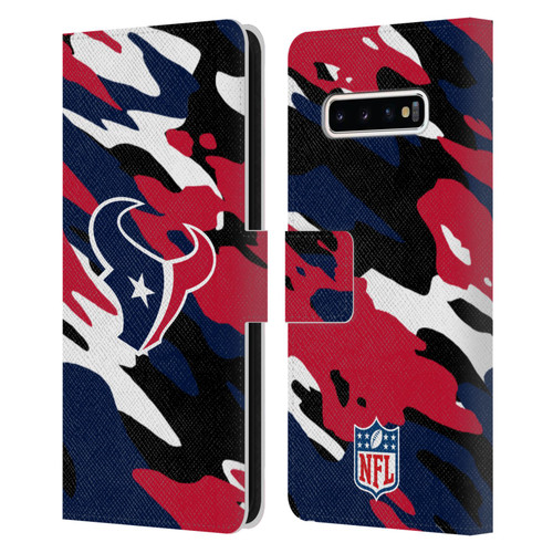 NFL Houston Texans Logo Camou Leather Book Wallet Case Cover For Samsung Galaxy S10+ / S10 Plus