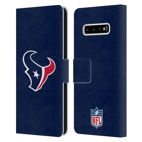 NFL Houston Texans Logo Plain Leather Book Wallet Case Cover For Samsung Galaxy S10+ / S10 Plus