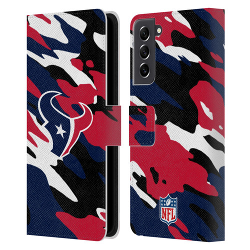 NFL Houston Texans Logo Camou Leather Book Wallet Case Cover For Samsung Galaxy S21 FE 5G