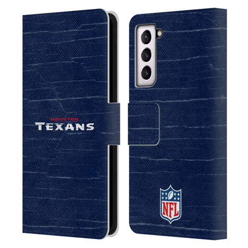 NFL Houston Texans Logo Distressed Look Leather Book Wallet Case Cover For Samsung Galaxy S21 5G