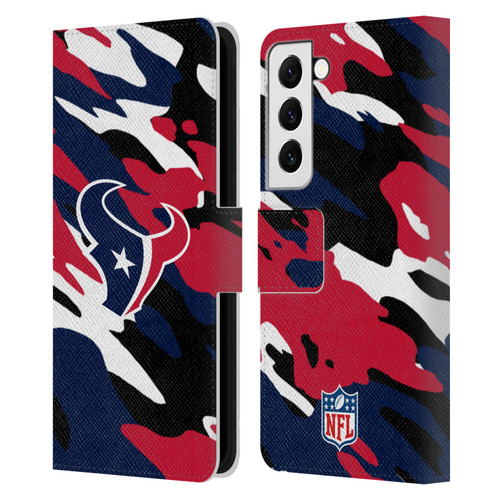 NFL Houston Texans Logo Camou Leather Book Wallet Case Cover For Samsung Galaxy S22 5G